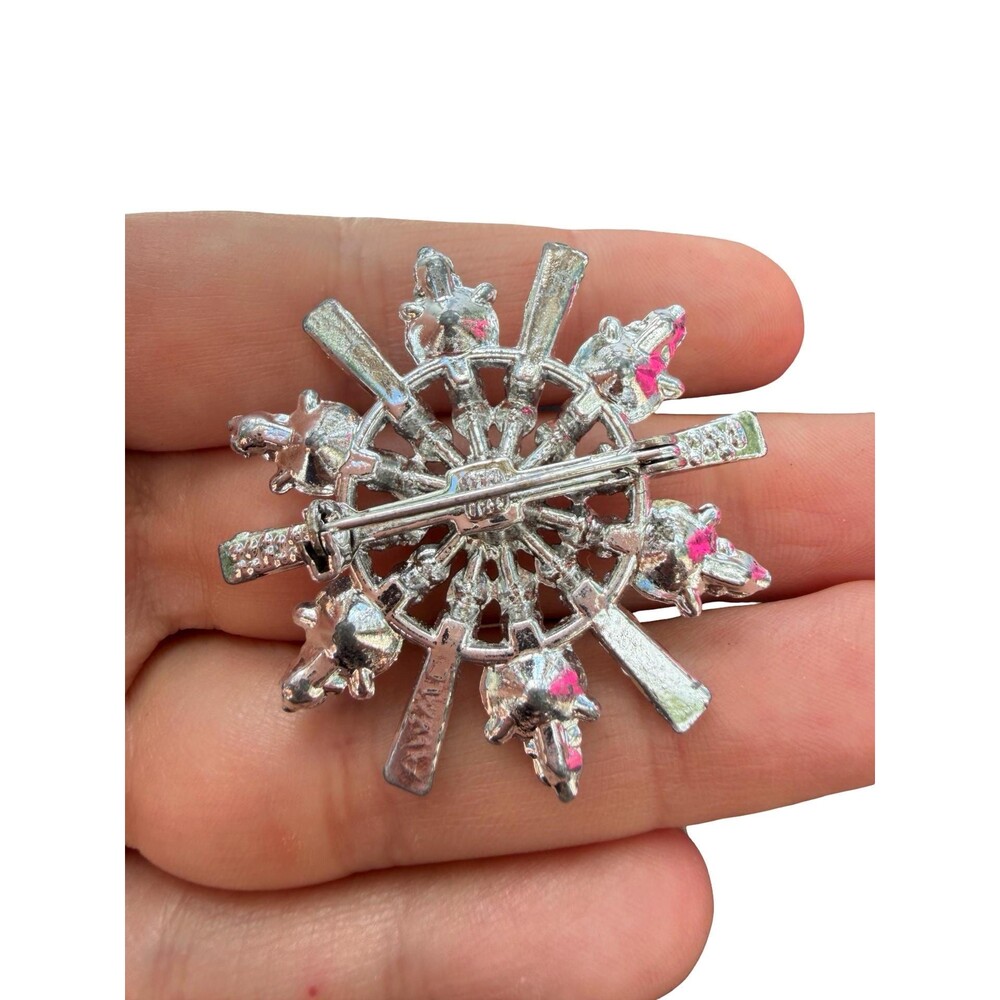 Vintage AWML Signed Silver Tone Rhinestone Snowflake - Picture 2 of 3